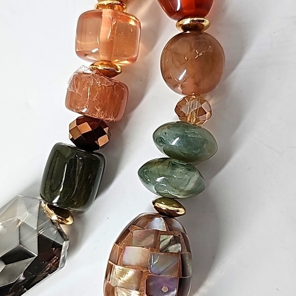 Chico's Orange Sage Gold Tone Stones & Baubles Necklace - Picture 5 of 14